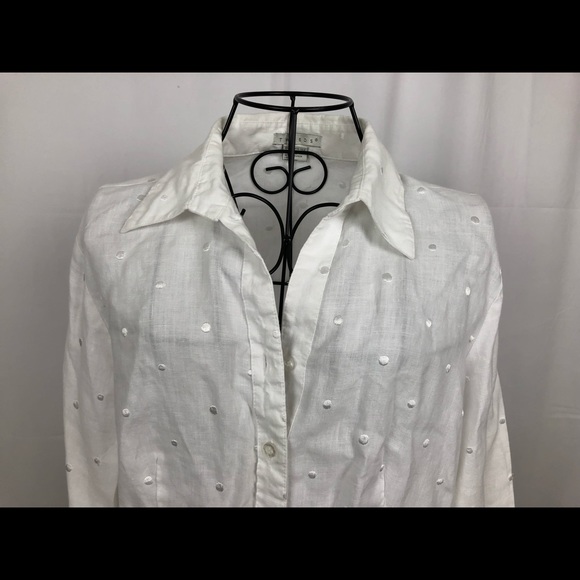 TWEEDS Linen button front blouse L - Picture 2 of 6